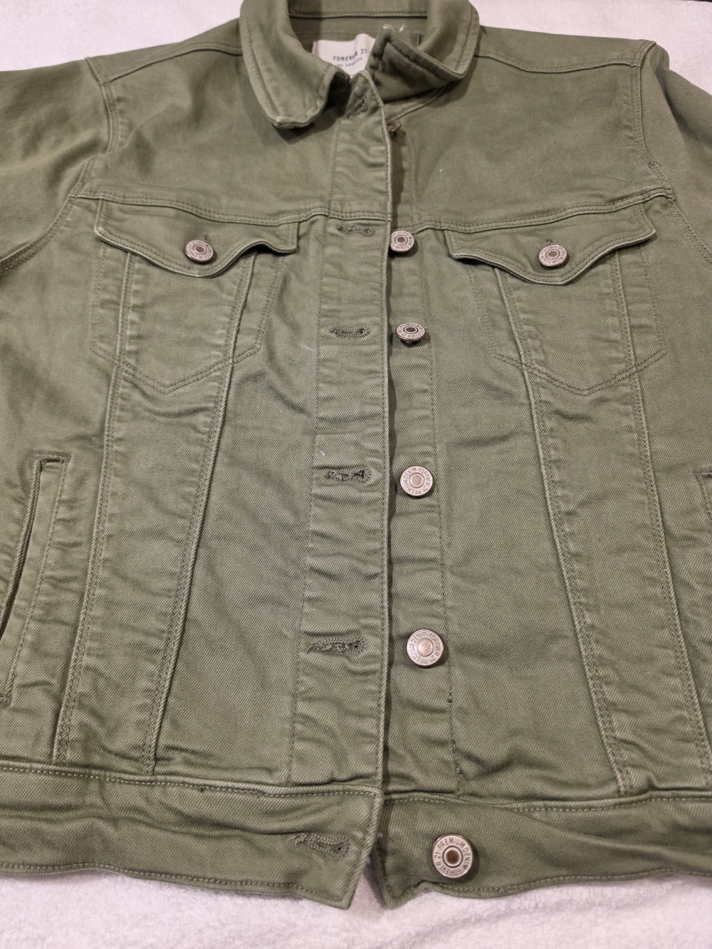 Forever 21 Olive Green Women's Denim Jacket - Button Front